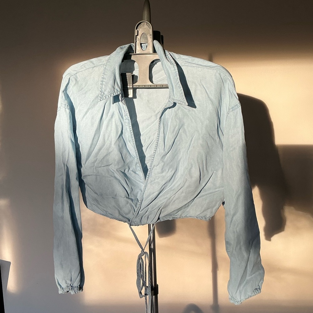 Light Blue Denim Wrap Blouse - Picture 2 of 5